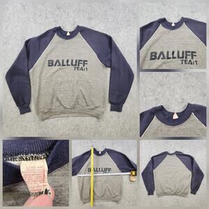 Vintage Balluff Team Sweatshirt Mens Large Gray Navy Raglan Crewneck Promo 80s
